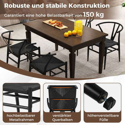 Ensemble de 2 chaises de salle à manger, dossier en Y, assise en rotin tressé, noires