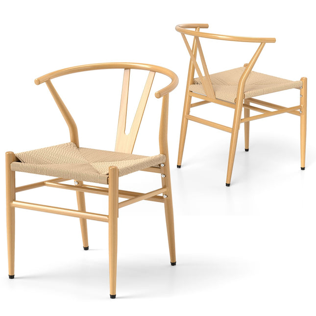 Ensemble de 2 chaises de salle à manger, dossier en Y, assise en rotin tressé, empilables