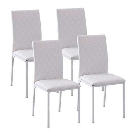 Lot de 4 chaises de salle à manger, similicuir, dossier haut, blanc
