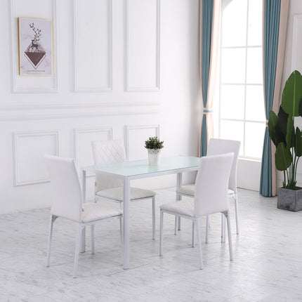 Lot de 4 chaises de salle à manger, similicuir, dossier haut, blanc