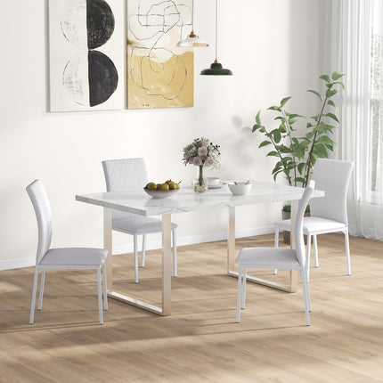 Lot de 4 chaises de salle à manger, similicuir, dossier haut, blanc