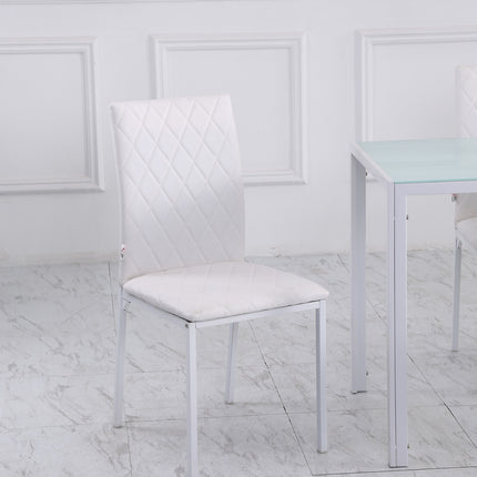 Lot de 4 chaises de salle à manger, similicuir, dossier haut, blanc