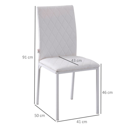 Lot de 4 chaises de salle à manger, similicuir, dossier haut, blanc