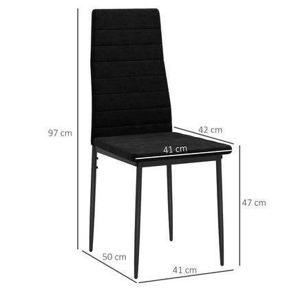 Lot de 4 chaises de salle à manger, revêtement en velours, noir