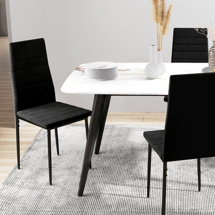 Lot de 4 chaises de salle à manger, revêtement en velours, noir
