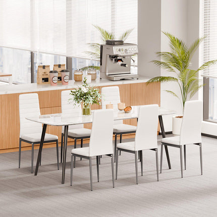 Dining Chairs Set of 4, White PVC Leather, Metal Legs