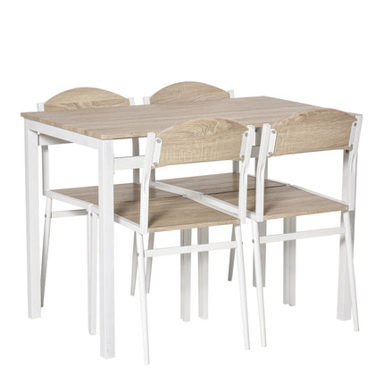 5-teiliges Esszimmertisch-Set, Holzfaser-MDF & Metall, Grau/Weiß