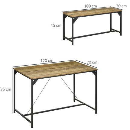 Ensemble De Salle À Manger Composé De 3 Tables À Manger Avec 2 Bancs Pour 4 Personnes, Naturel, Idéal Pour Cuisine Et Salon