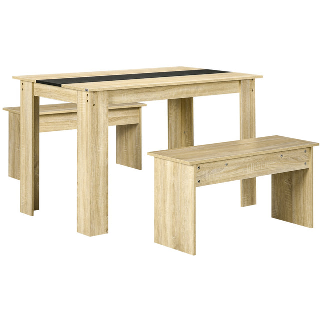 Dining table set with 2 benches, space-saving oak & black
