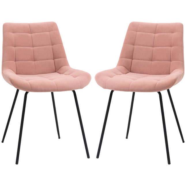 2 Esszimmerstühle aus Samt, rosa, Retro-Design, Stahlbeine