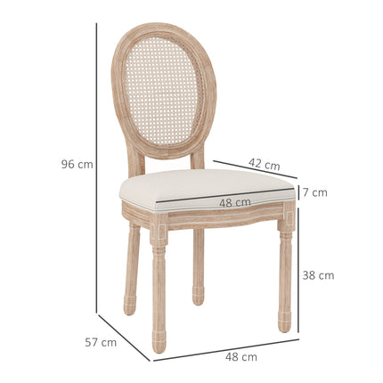 Esszimmerstühle, 2er-Set, Leinen & Rattan, cremeweiß