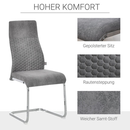 Samt Esszimmerstühle 4er Set, Stahlrahmen, Grau