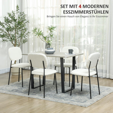 4er Set Esszimmerstühle in weißer Samtoptik mit Rückenlehne