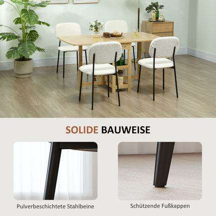 4er Set Esszimmerstühle in weißer Samtoptik mit Rückenlehne