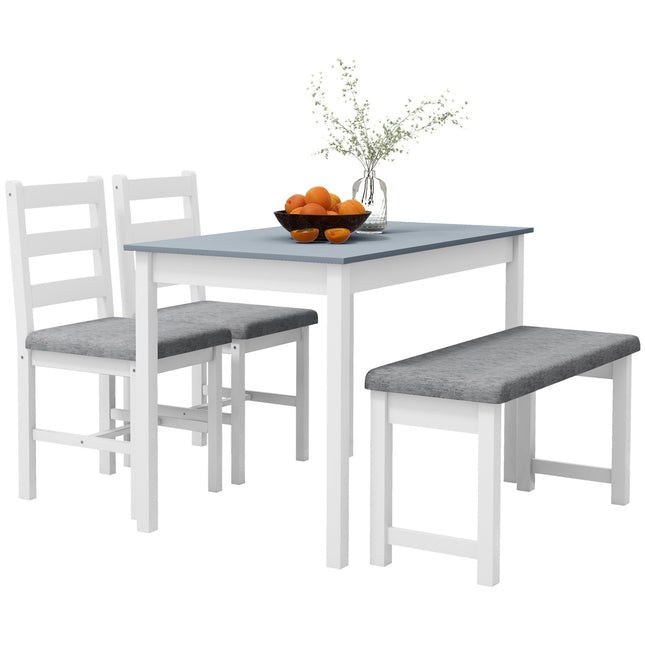 4-piece dining room set in pine, table with bench and chairs