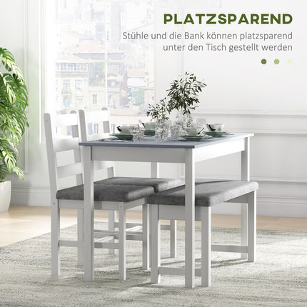 4-teiliges Esszimmer-Set aus Kiefer, Tisch mit Bank und Stühlen