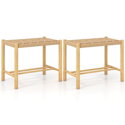 Ensemble de tabourets de salle à manger, structure en bois d'hévéa et assise en papier tressé, 56 x 36 x 45 cm