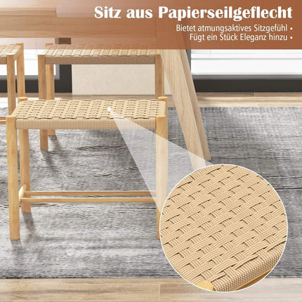 Ensemble de tabourets de salle à manger, structure en bois d'hévéa et assise en papier tressé, 56 x 36 x 45 cm