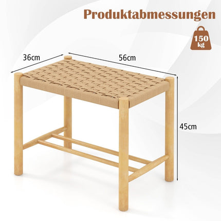 Ensemble de tabourets de salle à manger, structure en bois d'hévéa et assise en papier tressé, 56 x 36 x 45 cm