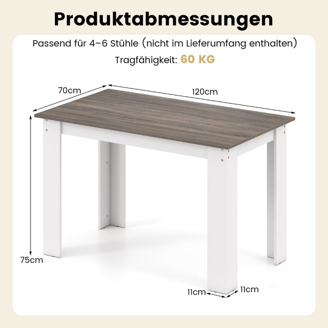 Table de salle à manger, 120 cm, 4 à 6 couverts, bois blanc