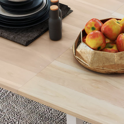 Extendable dining table for 6, steel frame, brown finish