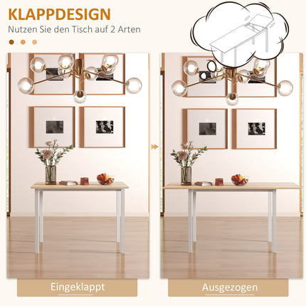 Extendable dining table for 6, steel frame, brown finish