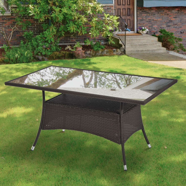 Gartentisch – Glas & Polyrattan, Braun & Schwarz, 150x85cm