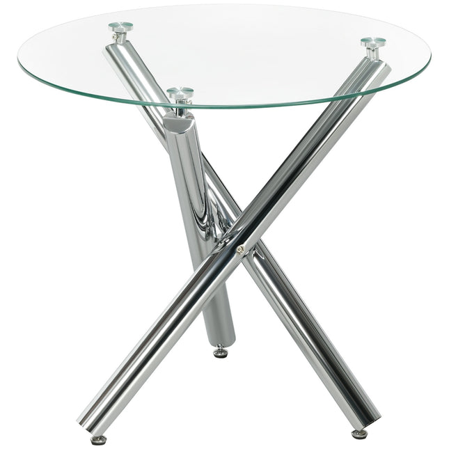 Runder Esstisch aus Glas, Stahlfuß, 4 Sitzplätze, Ø80 cm