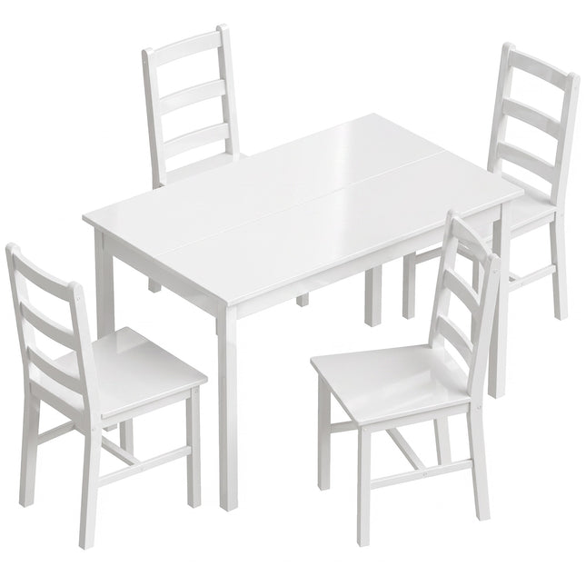 Ensemble de table et chaises de salle à manger, 5 pièces, pin massif, blanc, 4 couverts