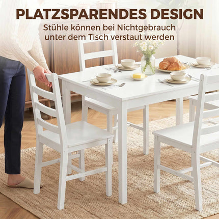Esszimmergruppe, 5-teilig, Kiefer massiv, Weiß, 4 Sitzplätze
