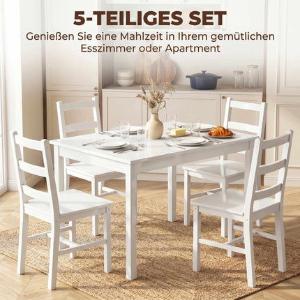 Esszimmergruppe, 5-teilig, Kiefer massiv, Weiß, 4 Sitzplätze
