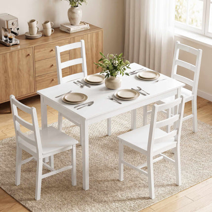 Esszimmergruppe, 5-teilig, Kiefer massiv, Weiß, 4 Sitzplätze