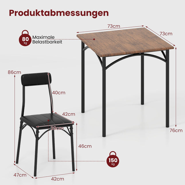 Ensemble table à manger pour 2 personnes avec chaises rembourrées, design compact