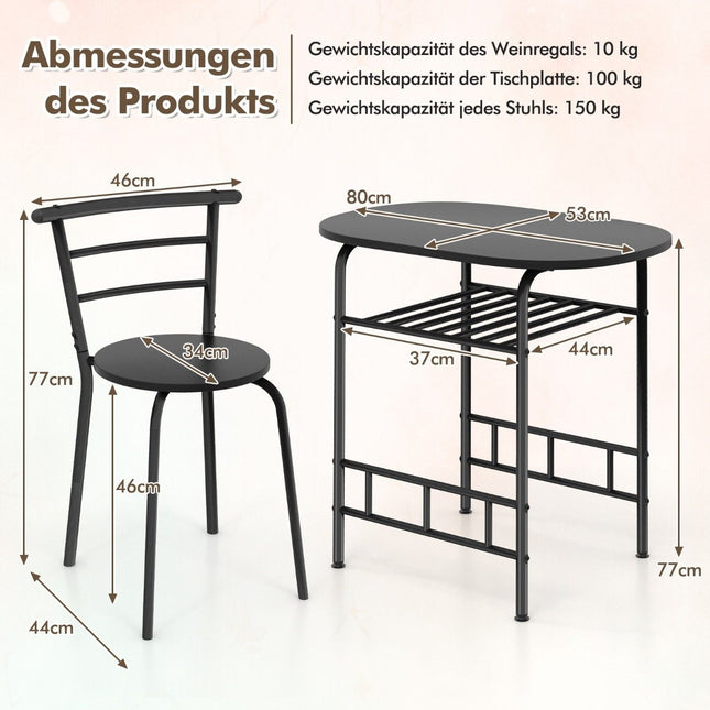 Ensemble table à manger avec 2 chaises, gain de place, noir