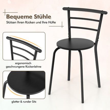 Ensemble table à manger avec 2 chaises, gain de place, noir