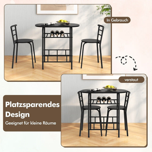 Ensemble table à manger avec 2 chaises, gain de place, noir