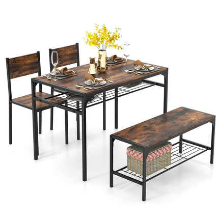 Ensemble de salle à manger avec rangement - Table, 2 chaises, banc