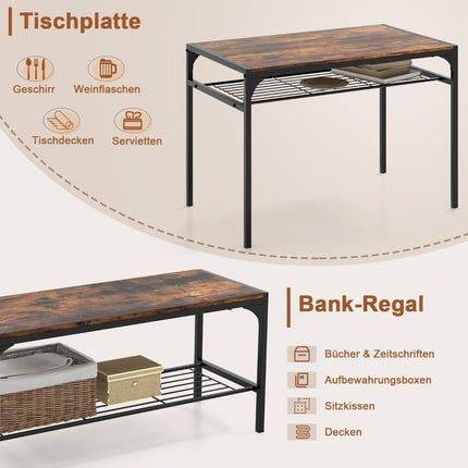 Ensemble de salle à manger avec rangement - Table, 2 chaises, banc