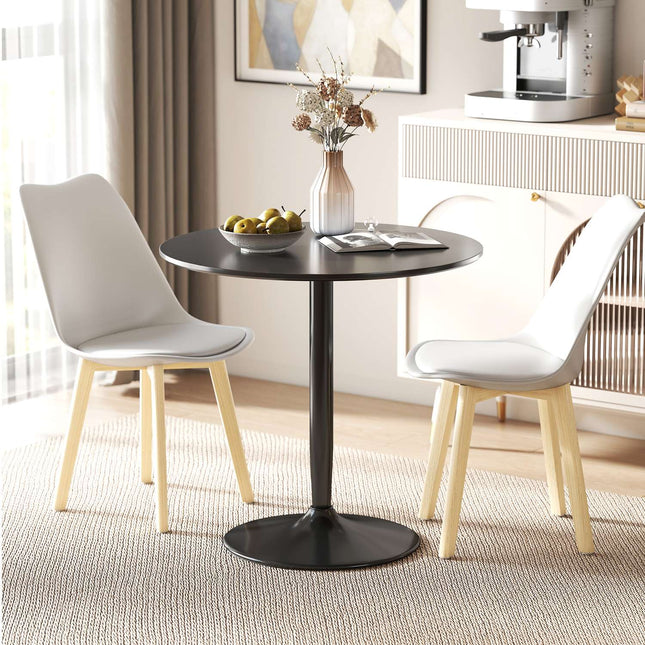 Table à manger ronde pour 2 personnes, 80 cm, MDF et acier, noire