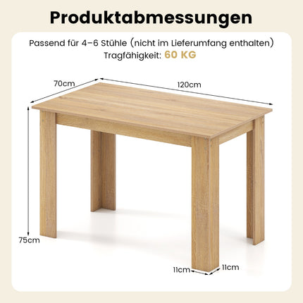 Esstisch für 4-6 Personen, 120 cm, Holz, rechteckig