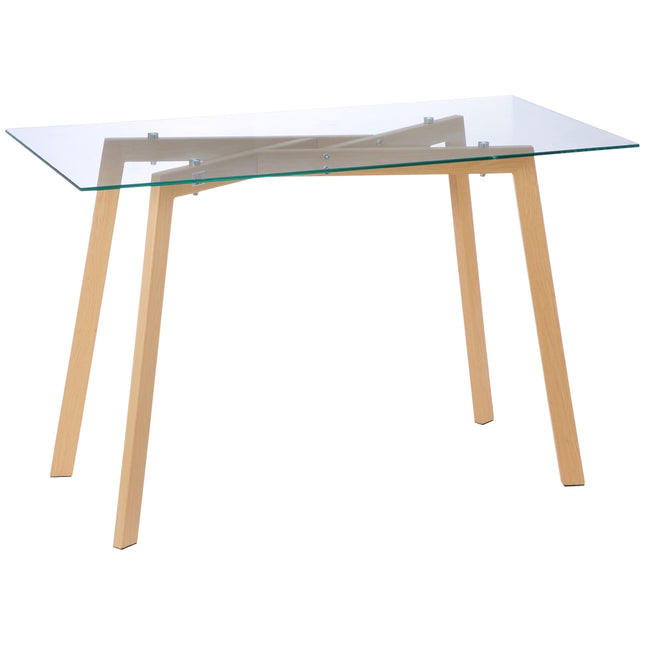 Table à manger pour 4 personnes, plateau en verre, structure en acier, 120 x 60 cm