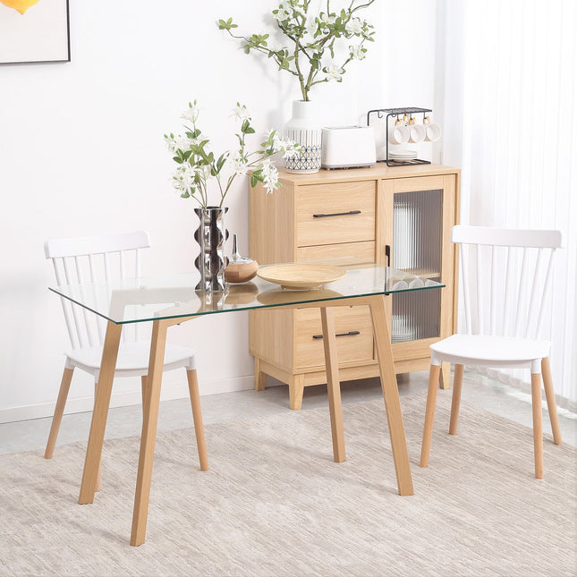 Table à manger pour 4 personnes, plateau en verre, structure en acier, 120 x 60 cm