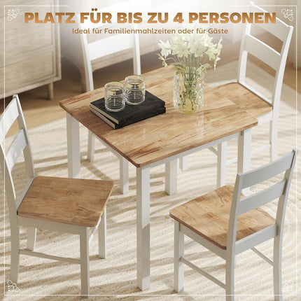 Table à manger pour 4 personnes, bois d'hévéa, finition chêne