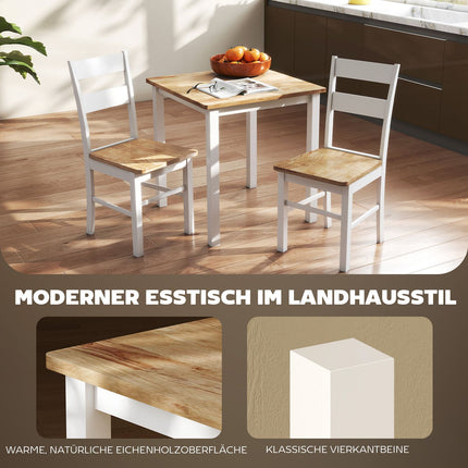 Table à manger pour 4 personnes, bois d'hévéa, finition chêne