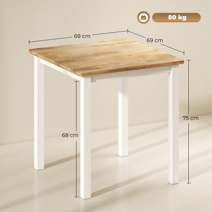 Table à manger pour 4 personnes, bois d'hévéa, finition chêne