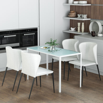 Table à manger pour 4 personnes, plateau en verre trempé, pieds en métal
