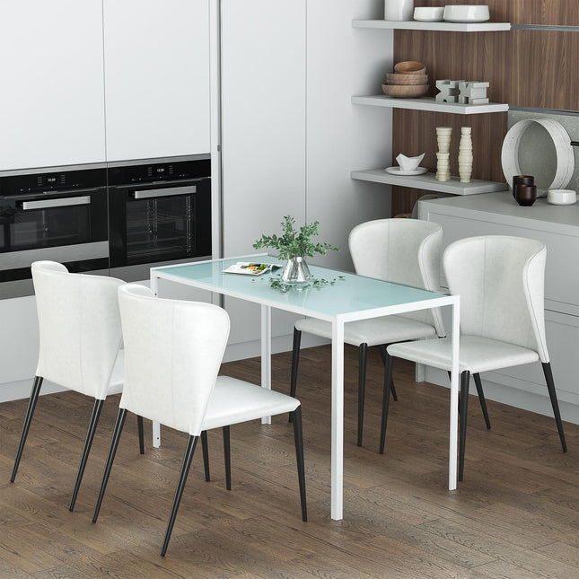 Table à manger pour 4 personnes, plateau en verre trempé, pieds en métal