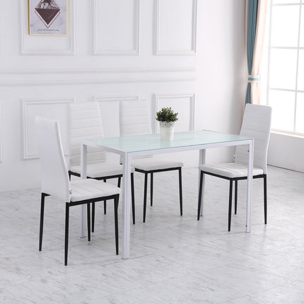 Table à manger pour 4 personnes, plateau en verre trempé, pieds en métal