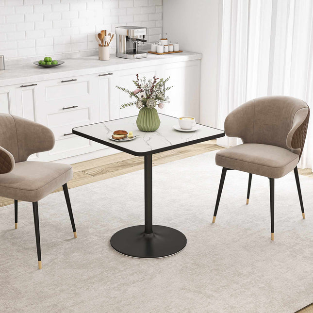 Table à manger pour 4 personnes, plateau en marbre blanc, piètement en métal