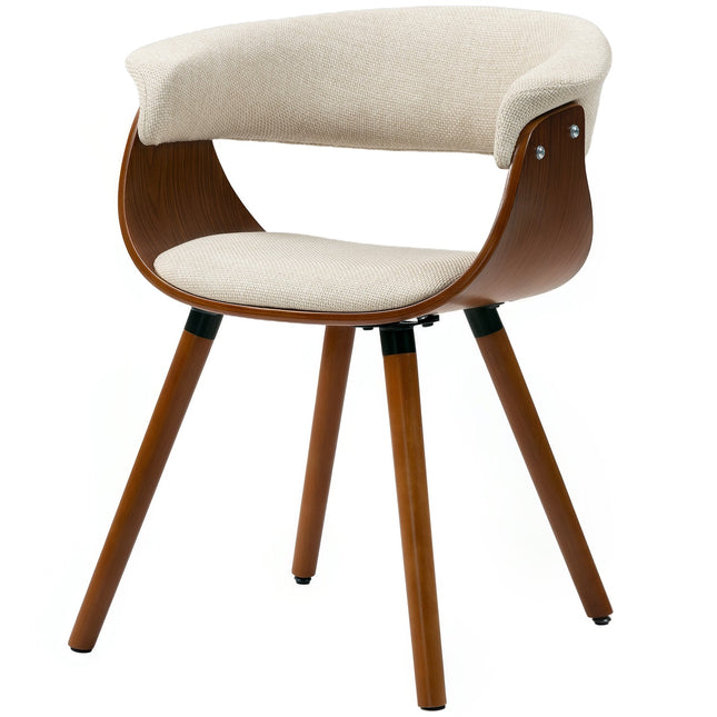 Chaise de salle à manger, tissu aspect lin, dossier incurvé, pieds en bois, beige